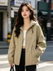 Jaqueta masculina para primavera e outono, jaqueta com capuz, casaco casual folgado à prova de vento, jaqueta fina de estilo japonês simples moderna para atividades ao ar livre