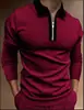 Nova Camisa Polo Casual Masculina de Outono 2023, Comércio Exterior, Estampa 3D, Cor Sólida, Zíper, Manga Longa
