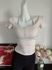 Camiseta de Manga Corta con Cuello Halter Falso de Dos Piezas Dulce y Picante para Mujer Verano Color Sólido Versátil Top Petite