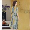Novo Vestido de Verão Estilo Chinês Moda Nacional para Mães Moda para Mulheres de Meia Idade e Idosas Cheongsam Elegante e Emagrecedor