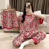 Pijama para Mulheres, Conjunto de Três Peças de Verão com Manga Curta, Estilo Fino de Verão, Roupas de Casa Doces e Fofas com Desenho Animado para Estudantes Que Podem Ser Usadas Fora