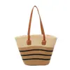 Bolsa de Hombro Única Estilo Nuevo Primavera 2026 Bolso de Mano a Rayas de Bloques de Color Bolso Tejido de Playa para Mujer Bolso de Hombro Único Versátil de Moda