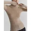 Ilha de Fios Yangzi Alemã Fio 18 Gauge Sem Costura 100% Lã Outono/Inverno Malha Gola Alta Camada Base Suéter para Mulheres