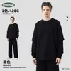 Sudadera Pesada para Hombre Ckx de Algodón Puro 420g con Diseño Falso de Dos Piezas, Lavada y Desgastada, Borde Enrollado, Mangas de Doble Capa, Sudadera de Cuello Redondo
