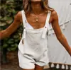 Europeos y Americanos 2021 verano transfronterizo nuevo algodón y lino nuevo de una sola pieza con tirantes color liso botón casual shorts para mujer