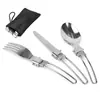 3 Peças Garfo Colher Outdoor Portátil Piquenique Faca Dobrável Portátil Garfo Colher Camping Viagem Dobrável Aço Inoxidável Talheres