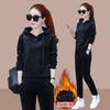 Traje de Terciopelo Grueso de Terciopelo Dorado para Mujer Invierno Nuevo Suelto Sudadera con Capucha Bordada Pantalón Recto Conjunto de Dos Piezas