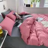 Juego de ropa de cama de algodón lavado de color liso estilo ins, amigable con la piel y diseño minimalista, incluye funda de edredón, sábana plana y sábana ajustable, adecuado para dormitorios de estudiantes