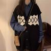 Suéter Sem Manga Retrô Americano Solto Clássico Outono e Inverno 2023 Design Sense Feminino Colete de Nicho Cardigan Casaco Tendência