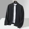 Nuevo Cárdigan de Lana 100% Pura Otoño e Invierno para Hombre, Cuello Medio Alto, Cremallera, Suéter Engrosado, Capa Base Casual, Suéter de Punto Cachemir