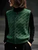 Chaleco retro verde de cuello redondo estilo francés, nuevo diseño coreano de nicho 2026 invierno con patrón trenzado, suéter de punto versátil