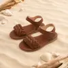 Sandalias Tejidas de Punta Abierta para Niñas Suela Suave Antideslizante Velcro Estilo Retro Sencillo Zapatos de Princesa para Niñas