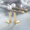 Nuevos Pendientes de Perlas con Borlas 2024, Súper Brillantes, Llenos de Diamantes, Estilo Largo, Adelgazantes, Estilo Geométrico, Modernos para Mujer, Un Par, Dos Formas de Usar
