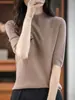 Nuevo suéter de punto de cuello medio alto transfronterizo, fina imitación de lana, diseño elegante con hebilla en la espalda, mangas tres cuartos, adecuado para todas las estaciones.