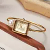 Reloj Pulsera Cuadrado de Perlas Sunlifex para Mujer, Lujo Ligero, Estilo Mid-Century, Sencillo, Elegante, Moderno y Exquisito Reloj de Cuarzo