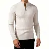 Suéter de Tricô Masculino com Zíper Meio e Manga Longa 2026 Nova Moda Casual Suéter de Manga Longa Cor Sólida Jaqueta Suéter Casual para Homens