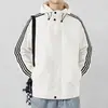 Chaqueta con capucha a rayas casual versátil holgada para hombre de primavera y otoño transfronteriza, top simple cortavientos e impermeable