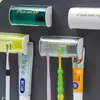 Suporte Armazenador à Prova de Poeira para Escova de Dentes com Tampa Fabricante Suporte de Armazenamento sem Furos para Pia de Banheiro Duplo Espremedor de Pasta de Dente