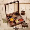 Caja de Especias con Compartimentos de Madera Maciza Caja de Almacenamiento de Especias para Cocina Casera Caja de Madera para Té con Tapa abatible Retro y Múltiples Compartimentos