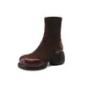 Botas Meia Calça Botas Curtas Botas Retrô Botas Finas Elásticas Novas Rústicas Outono 2023 Solado Grosso Botas de Combate Comércio Exterior Salto Alto plus size