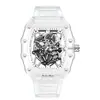 Jinshidun nuevo reloj transparente en forma de barril reloj de moda para hombre reloj de cuarzo hueco al por mayor reloj impermeable para hombre