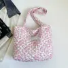 Bolsa de mano acolchada floral estilo coreano, gran capacidad, bolso de hombro acolchado, fresco y elegante, adecuado para estudiantes, para ir al trabajo y para el uso diario