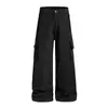 Pantalones de Trabajo Rectos Multibolsillos Punk Vintage para Hombre Marca Casual de Tendencia Diseño Pierna Ancha Suelta Pantalones Largos