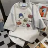 Camiseta de Manga Curta com Estampa de Letras de Cachorro Desenho Animado Estilo Americano para Mulheres, Top Versátil Tendência Casual Solto de Verão