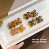 Jardim de Monet~Brincos de Tarraxa Flor de Zircônia Dopamina, Brincos Doces e Elegantes para Primavera/Verão, Acessórios de Orelha Fofos e Delicados para Mulheres