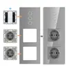 Interruptor Tuya Wifi Tipo 86 Estándar Europeo y Módulo de Función Combinación de Enchufe Estilo Alemán con Panel de Vidrio Gris Inteligente