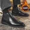 Botines Chelsea para Hombre Verano Transpirables Marrones Brogue Tallados de Caña Alta de Cuero Negocio Formal Retro Británico Botines de Tobillo