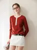 Suéter de Cachemira de Lujo Ligero con Cuello Semiabierto para Mujer, Cuello Redondo, Bloque de Color, Falso Dos Piezas, Abotonado, Tejido, Rejuvenecedor, Cálido, Suéter, Capa Base