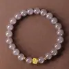 Pulsera de Loto Morado Ahumado Más Vendida para Mujer con Colgante de Flor de Durazno y Loto Nuevo Chino Pulsera de Imitación de Jade Hetian para Estudiantes