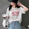 Conjunto Jeans de Verão para Meninas 2026 Novo Estilo Coreano Desenho Animado Soltinho Manga Curta Camiseta e Saia Curta Conjunto de Duas Peças Tendência