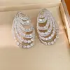 Pendientes Ovalados de Múltiples Capas de Circonita de Aguja Plateada, Pendientes de Moda de Nicho Únicos y Elegantes, Pendientes de Lujo Ligero de Gama Alta al por Mayor