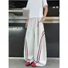 Calça de Moletom Color Block com Listras Retrô Americana Masculina Outono Caimento Solto Perna Larga Adolescente Casual Esporte Longa