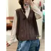 2026 Colete sem Mangas Jacquard de Tricô de Fio de Algodão Artístico Retrô Solto Simples Decote V Versátil Camiseta Regata Colete Ombro Atacado