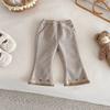 Calças Flares Forradas com Fleece para Meninas, Bolsos Pequenos Esquerdo e Direito, Calças Casuais Espessas Estilosas de Inverno para Bebês, Calças Infantis Estilo Coreano
