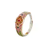 Anillo Versátil Palacete de Peonías Plata Pura 9999 Tendencia Nacional Esmalte Diseño Dorado Anillo Regalo para Amigos Regalo de Vacaciones
