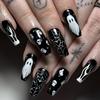 Uñas Blancas Brillantes Portátiles de Halloween Llama Fantasma Calavera Manicura Uñas Postizas Festivas 24 Piezas