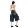 Pantalones casuales cropped de cintura alta con control de abdomen, de corte relajado, diseño de pierna ancha y una silueta moderna que estiliza, perfectos para el trabajo o el uso diario