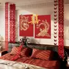Set de Decoración de Habitación de Boda con Tablero KT de Alta Gama Pegatinas de Doble Felicidad para Decoración de Matrimonio, Adecuado para la Habitación y la Sala de Estar tanto de la Novia como del Novio, Pared de Fondo de Dragón y Fénix