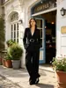 Conjunto de terno de alta qualidade, que realça a silhueta, para mulheres, com cinto metálico, calças de perna larga e design de duas peças, perfeito para um look sofisticado e profissional. Estilo: 7721636