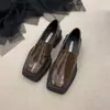 Zapatos de Mujer Mocasines Retro de Punta Cuadrada de Suela Gruesa con Tacón de Almohada Blanca para Primavera y Otoño 2026 Nuevo Estilo Británico Blanco