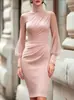 Amazon 2026 Otoño Nuevo Transfronterizo Europeo y Americano Vestido Bodycon de Manga Larga Ajustado de Color Sólido con Cuello Alto para Mujer