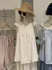 KEKEZOON Camisola de Encaje con Volantes y Cordones Verano Nuevo Dulce Floral Color Sólido Top Versátil 7791