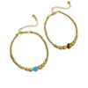 Novo Colar de Pérolas Douradas Branco-Azul Estilo Chinês Retrô para Mulheres, Corrente de Clavícula com Design de Nicho, Corrente de Pescoço em Camadas e Pulseira
