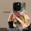 Pulseira de Flor Pintada a Óleo Adequada para Capa de Celular Apple 16Pro Iphone14 Silicone Pele de Cabra 15 Totalmente Coberta Anti-Queda 13
