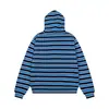 Sudadera con capucha de punto a rayas de bloques de color retro americano con bordado de stickman, cárdigan casual holgado unisex, moderno