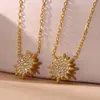 Miduoduo Super Flash Sol Pequeño Incrustado Zircón 5A Clavícula Doble Capa Conjunto de Collar Pulsera Anillo Material de Acero Inoxidable